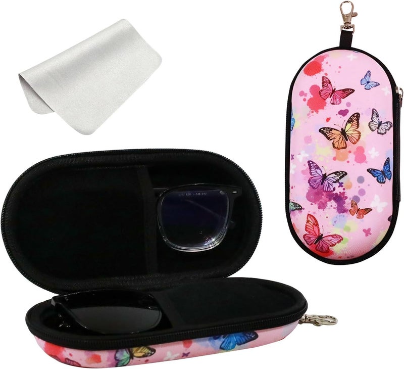 FlyingMage Store Double Eyeglasses Case, Hard Shell Dual Sunglasses Organizer with Zipper Clip Travel Glasses Storage for Women Men - Image 1